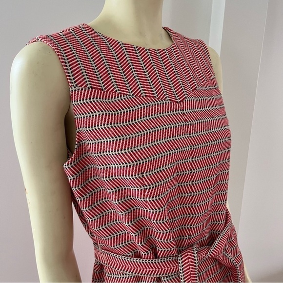 Jcrew Women’s Italian Tie Waist Dress in Tweed Sleeveless Red Tan Black 8T - Picture 5 of 12